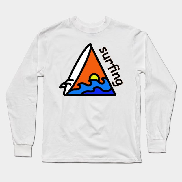 Surfing Wave Long Sleeve T-Shirt by polkamdesign